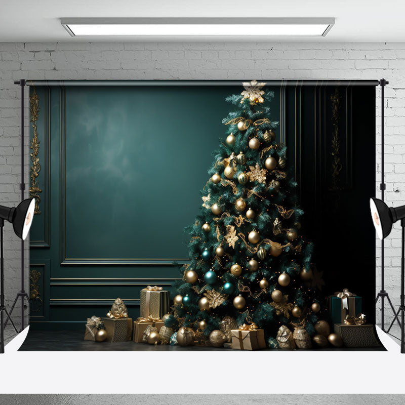 Aperturee - Dark Green Wall Xmas Trees Gifts Christmas Backdrop