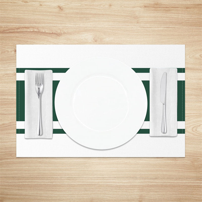 Aperturee - Dark Green White Elegant Simple Set Of 4 Placemats