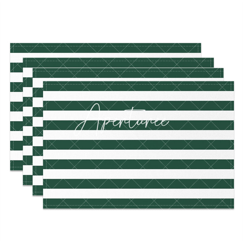 Aperturee - Dark Green White Stripes Patterns Set Of 4 Placemats