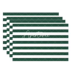 Aperturee - Dark Green White Stripes Patterns Set Of 4 Placemats