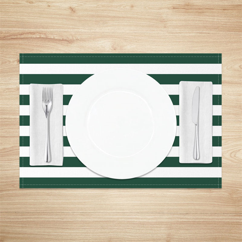 Aperturee - Dark Green White Stripes Patterns Set Of 4 Placemats