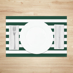 Aperturee - Dark Green White Stripes Patterns Set Of 4 Placemats