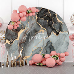 Aperturee - Dark Grey And Golden Marble Round Birthday Backdrop