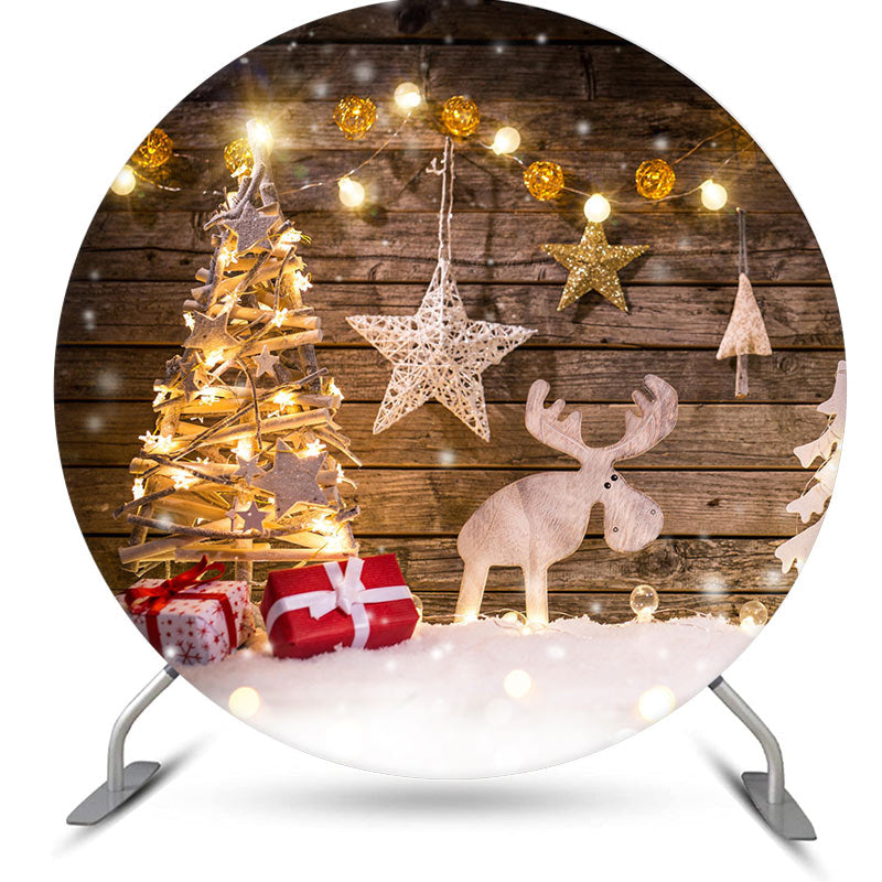 Aperturee - Dark Grey Wood Light Star Trees Round Christmas Backdrop Kit