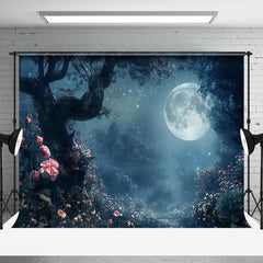 Aperturee - Dark Moon Night Tree Floral Halloween Party Backdrop