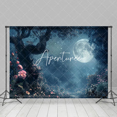 Aperturee - Dark Moon Night Tree Floral Halloween Party Backdrop