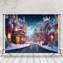 Aperturee - Dark Night Candyland Town Winter Cake Smash Backdrop