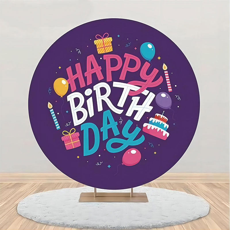 Aperturee - Dark Purple Balloon Cake Round Birthday Backdrop