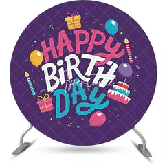 Aperturee - Dark Purple Balloon Cake Round Birthday Backdrop