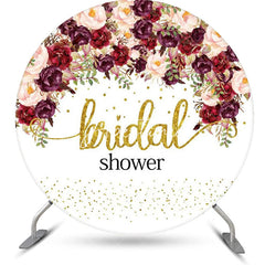 Aperturee - Dark Purple Red Floral Golden Round Bridal Shower