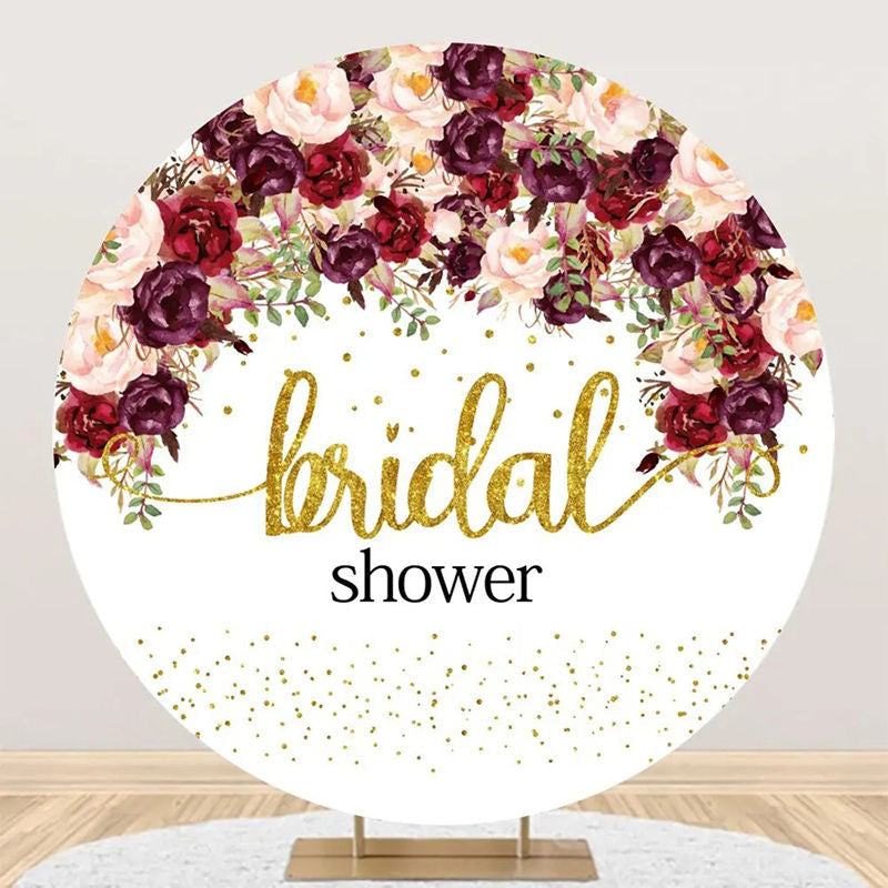 Aperturee - Dark Purple Red Floral Golden Round Bridal Shower