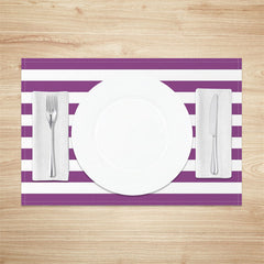 Aperturee - Dark Purple White Stripe Modern Set Of 4 Placemats