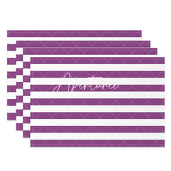 Aperturee - Dark Purple White Stripe Modern Set Of 4 Placemats