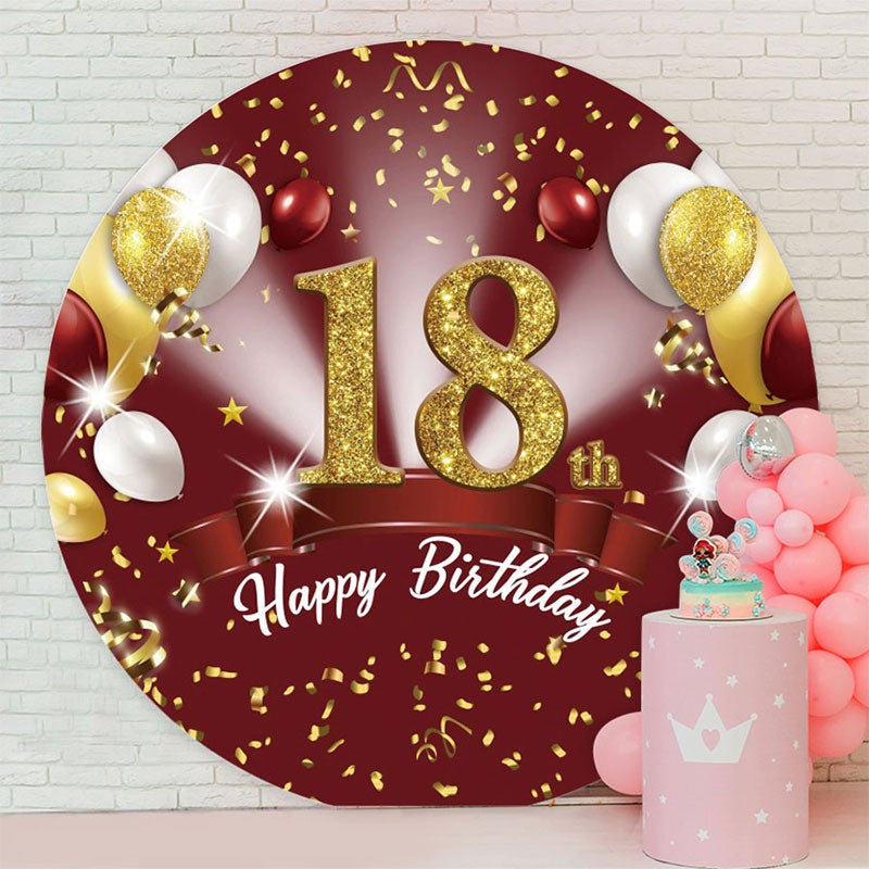 Aperturee - Dark Red And Gold Glitter Round 18th Birthday Backdrop