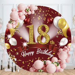 Aperturee - Dark Red And Gold Glitter Round 18th Birthday Backdrop