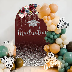 Aperturee - Dark Red Floral Diamonds Graduation Arch Backdrop