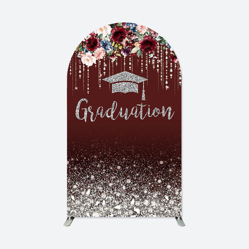 Aperturee - Dark Red Floral Diamonds Graduation Arch Backdrop