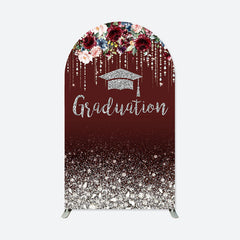 Aperturee - Dark Red Floral Diamonds Graduation Arch Backdrop