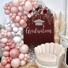 Aperturee - Dark Red Floral Diamonds Graduation Arch Backdrop