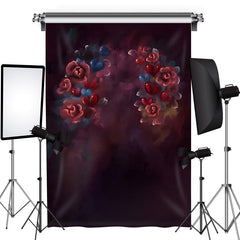 Aperturee - Dark Red Flowers Heart Photograph Floral Backdrop