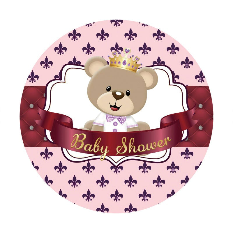 Aperturee - Dark Red Teddy Bear Round Baby Shower Backdrop