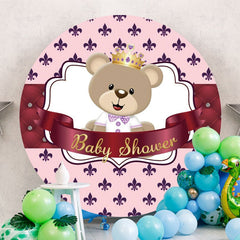 Aperturee - Dark Red Teddy Bear Round Baby Shower Backdrop