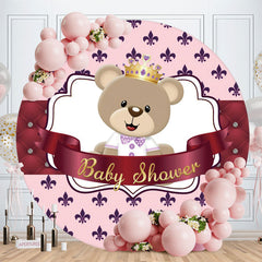 Aperturee - Dark Red Teddy Bear Round Baby Shower Backdrop