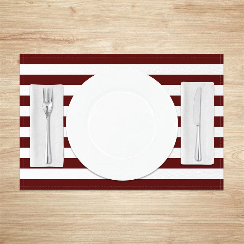 Aperturee - Dark Red White Stripes Modern Set Of 4 Placemats