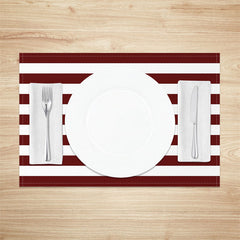 Aperturee - Dark Red White Stripes Modern Set Of 4 Placemats