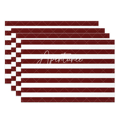 Aperturee - Dark Red White Stripes Modern Set Of 4 Placemats