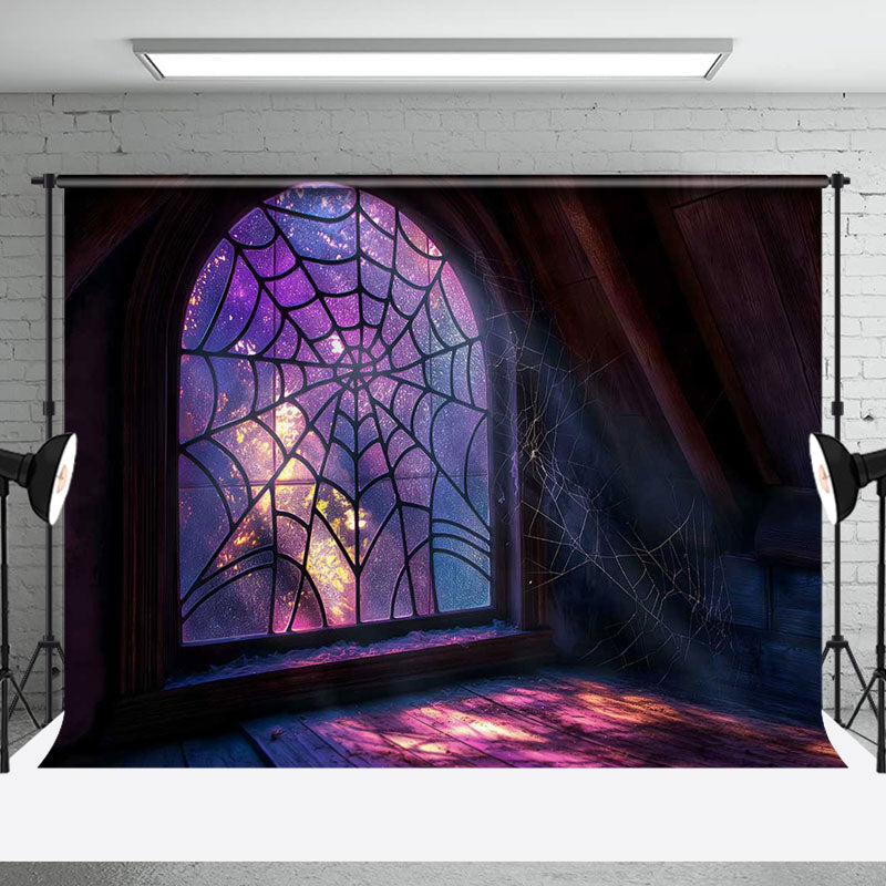 Aperturee - Dark Retro Room Spider Wab Window Photo Backdrop