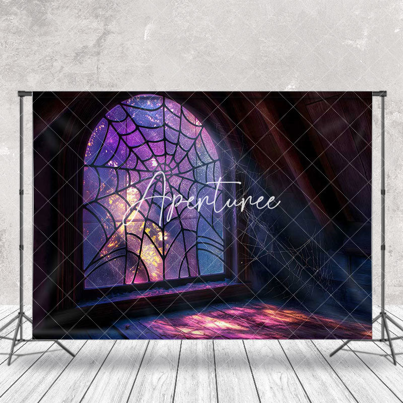 Aperturee - Dark Retro Room Spider Wab Window Photo Backdrop