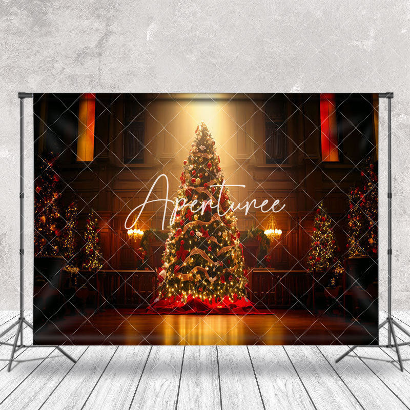 Aperturee - Dark Room Xmas Trees Light Christmas Photo Backdrop