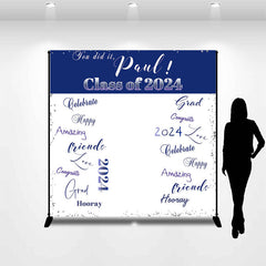 Aperturee - Deep Blue White Custom Graduation Party Backdrop