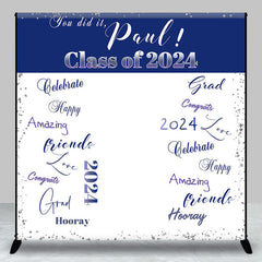 Aperturee - Deep Blue White Custom Graduation Party Backdrop