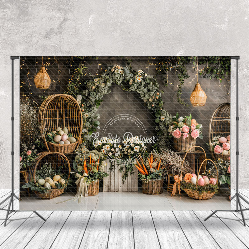 Aperturee - Deep Grey Pattern Wall Greenery Easter Backdrop