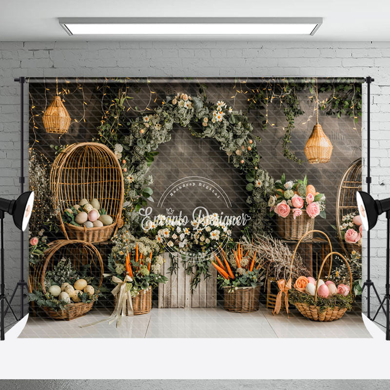 Aperturee - Deep Grey Pattern Wall Greenery Easter Backdrop