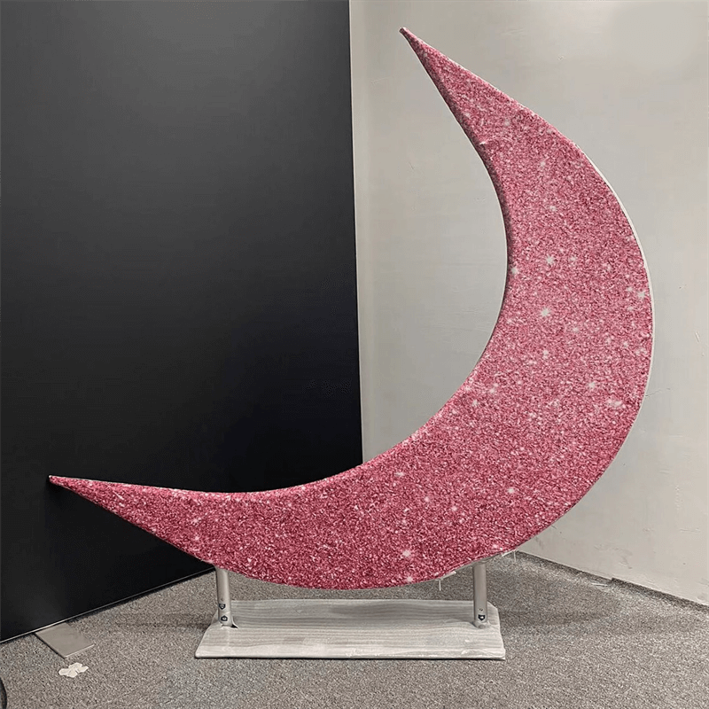 Aperturee - Deep Pink Glitter Moon Arch Backdrop For Wedding Decor