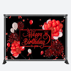 Aperturee - Deep Red Balloons Black Birthday Backdropfor Girl