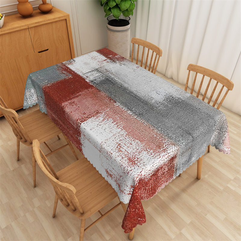 Aperturee - Deep Red Grey Distressed Style Rectangle Tablecloth