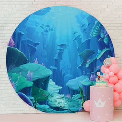 Aperturee - Deep Sea Blue World Round Kids Birthday Party Backdrop