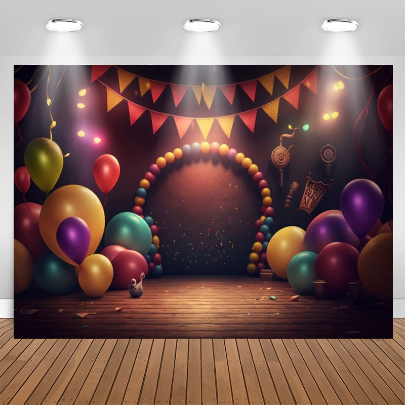 Aperturee - Deep Tones Balloons Wooden Floor Birthday Backdrop