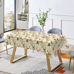 Aperturee - Deers Snowflake Pine Trees Repeat Christmas Tablecloth