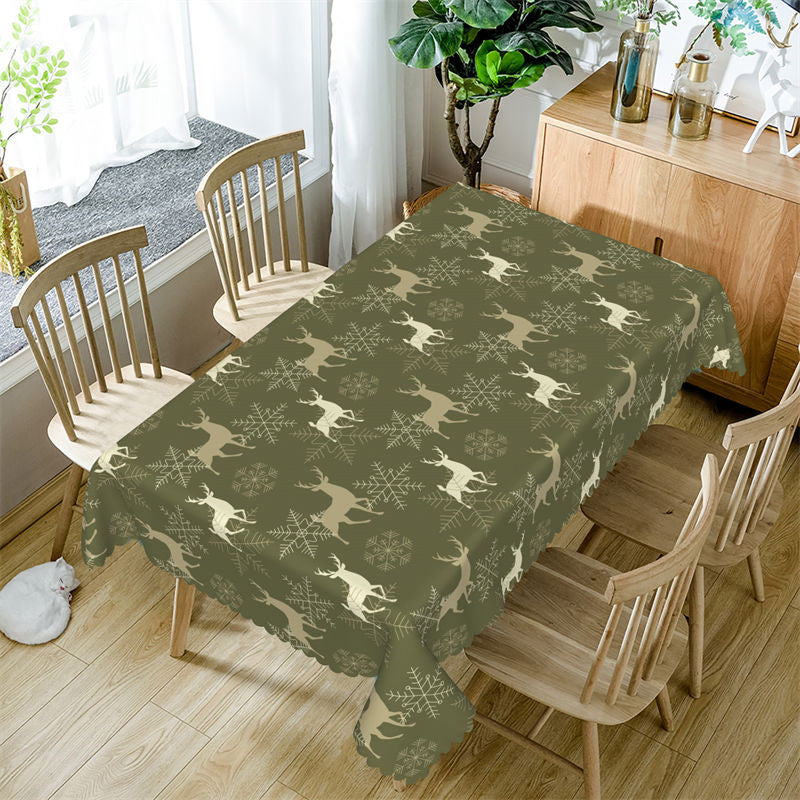 Aperturee - Deers Snowflake Repeat Green Christmas Tablecloth