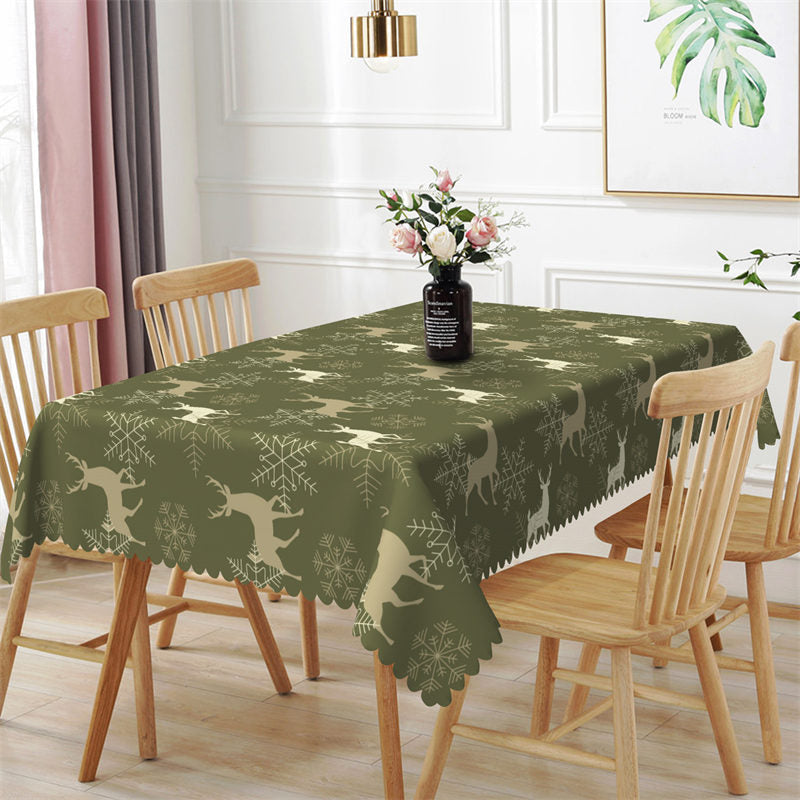 Aperturee - Deers Snowflake Repeat Green Christmas Tablecloth