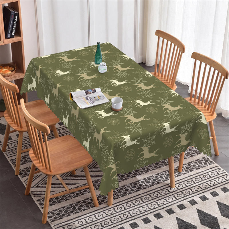 Aperturee - Deers Snowflake Repeat Green Christmas Tablecloth