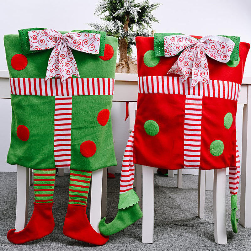 Aperturee - Delightful Red Green Elf Legs Christmas Chair Cover