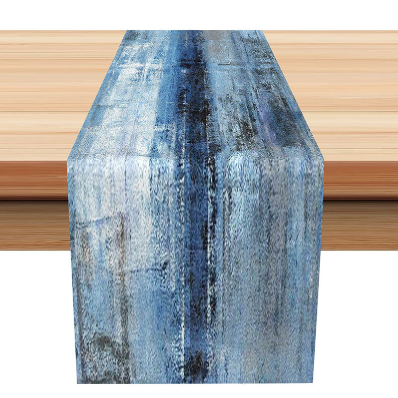 Aperturee - Denim Blue White Ink Painting Retro Table Runner