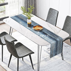 Aperturee - Denim Blue White Ink Painting Retro Table Runner