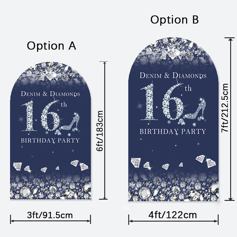 Aperturee - Denim Diamonds 16 Birthday Double Sided Arch Backdrop